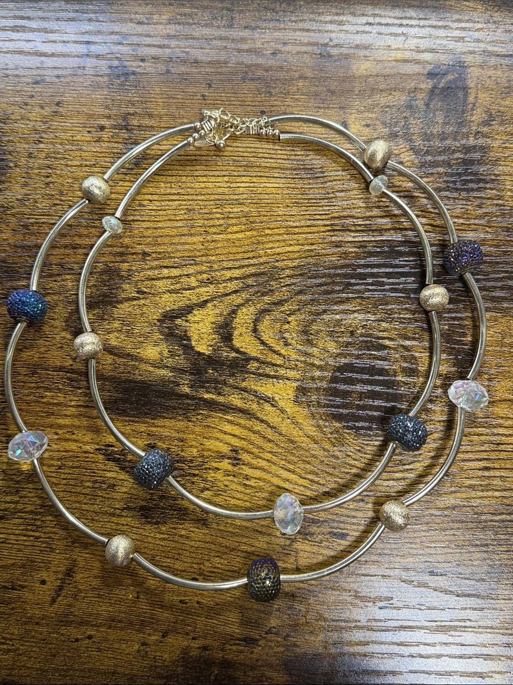 Gold-Tone Women's Beaded Choker Necklace with Iridescent and Black Beads